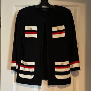 Misook Black Blazer with Red and White Stripes